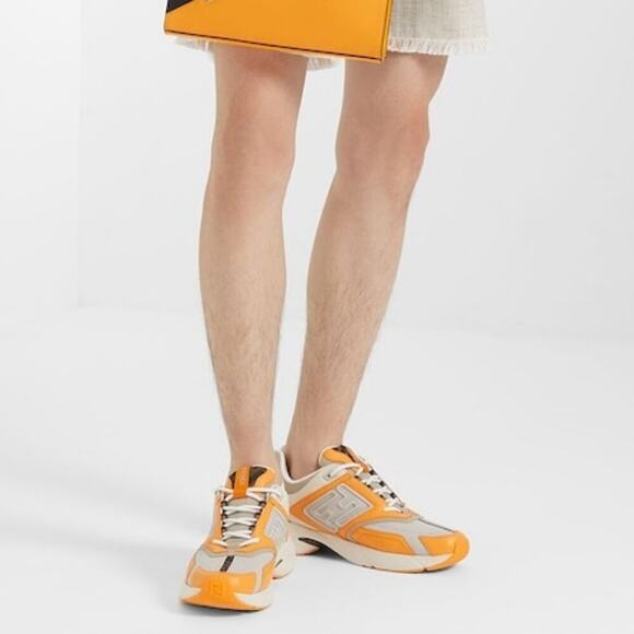 NIB$1350 FENDI FF-logo Textile Leather Runner Low-Top Chunky Sneakers 12, US 13 main image 5